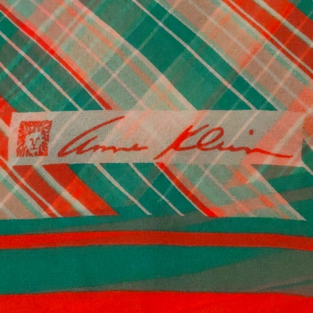 Anne Klein Vintage Silk 70's Scarf 25X25 Colorful Striped Orange Green White